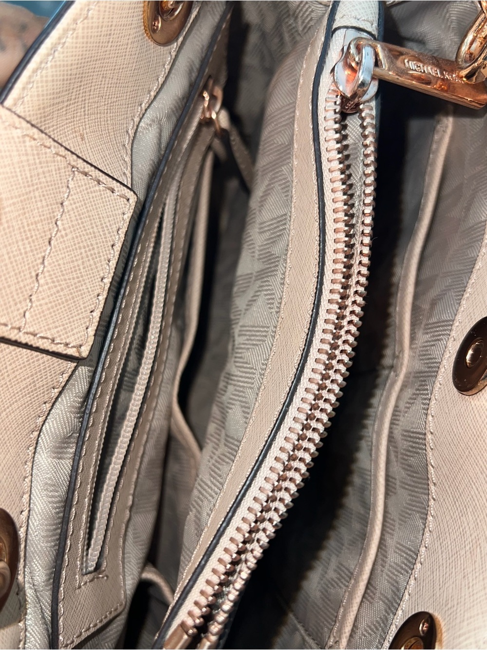 Michael Kors Beige Saffiano Satchel with Rose Gold Chain Detail - Picture 5 of 5
